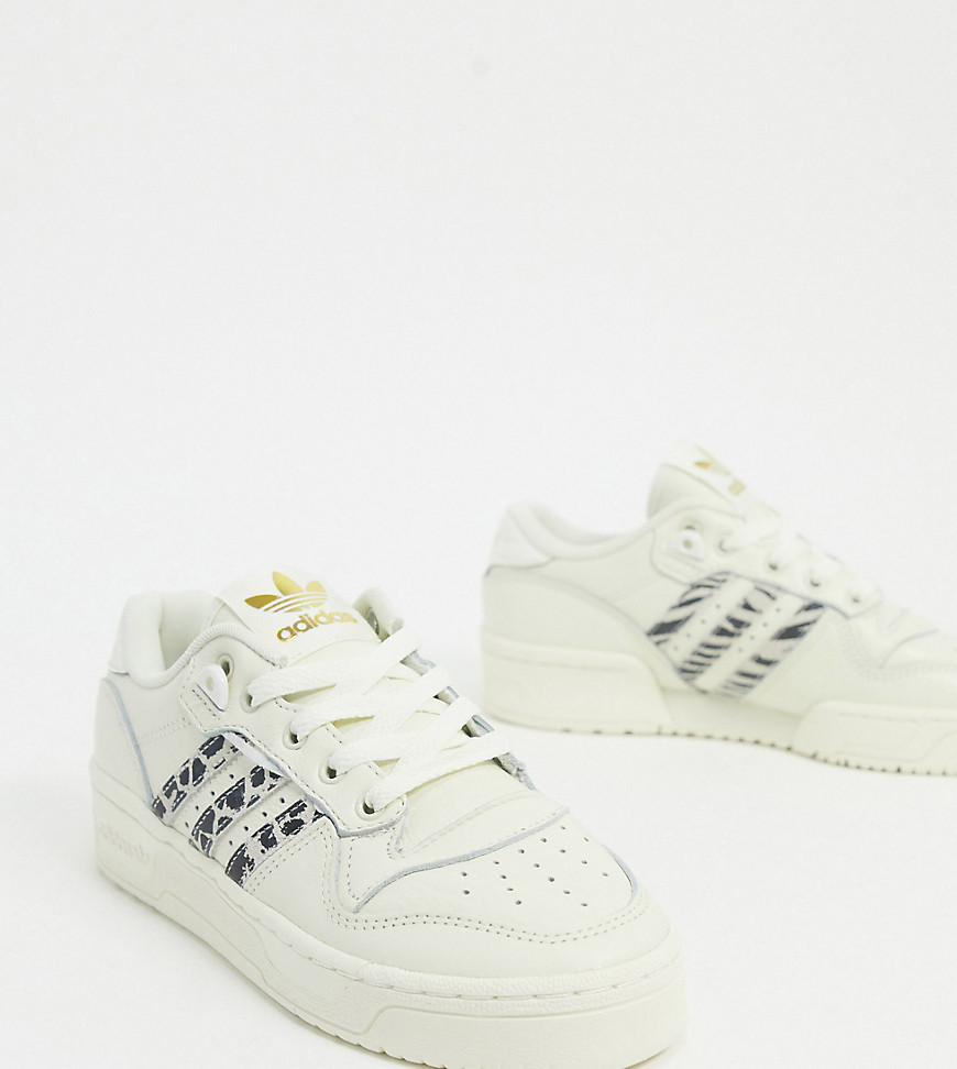 adidas Originals Rivarly low sneakers in chalk with animal print stripes exclusive to ASOS-White