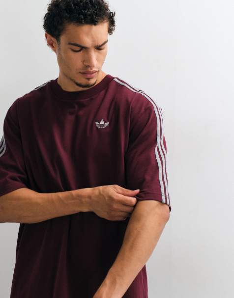 adidas Originals – Rödbrun t-shirt med tre ränder - view 1