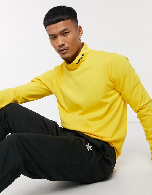 adidas Originals roll neck long sleeve t-shirt with branding in yellow