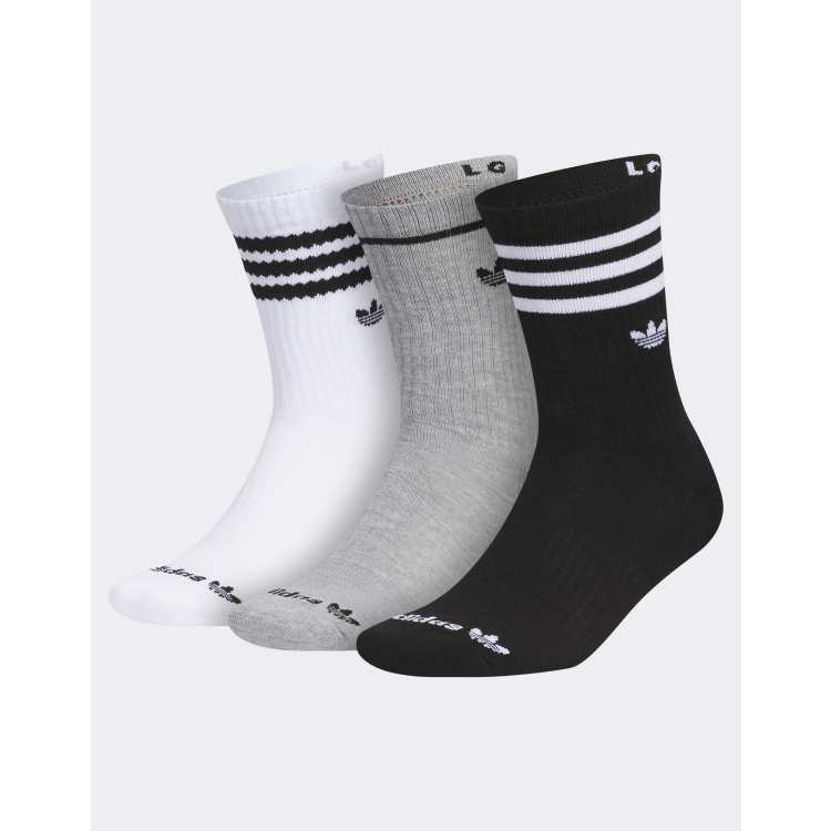 Adidas Assorted 3 Pack Originals Roller Crew Socks White Grey Black