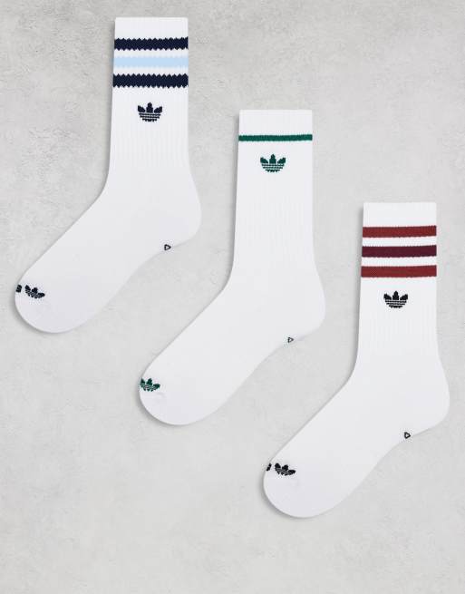 adidas Originals Roller 3.0 3-pack crew socks in white with collegiate color pop
