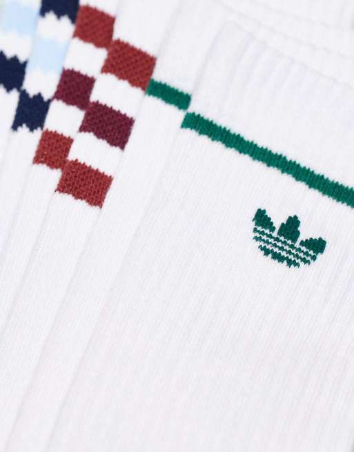 adidas Originals Roller 3.0 3-pack crew socks in white with collegiate color pop