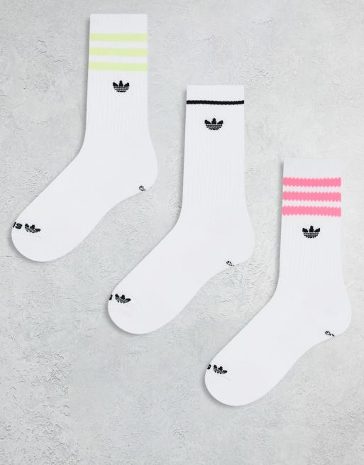 adidas Originals Roller 3.0 3 pack crew socks in white with color pop detail