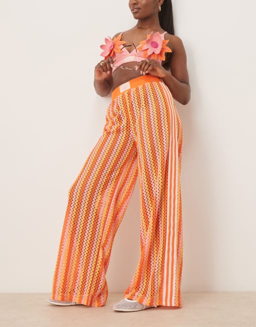 adidas Originals – Rosa och orange, virkade träningsbyxor