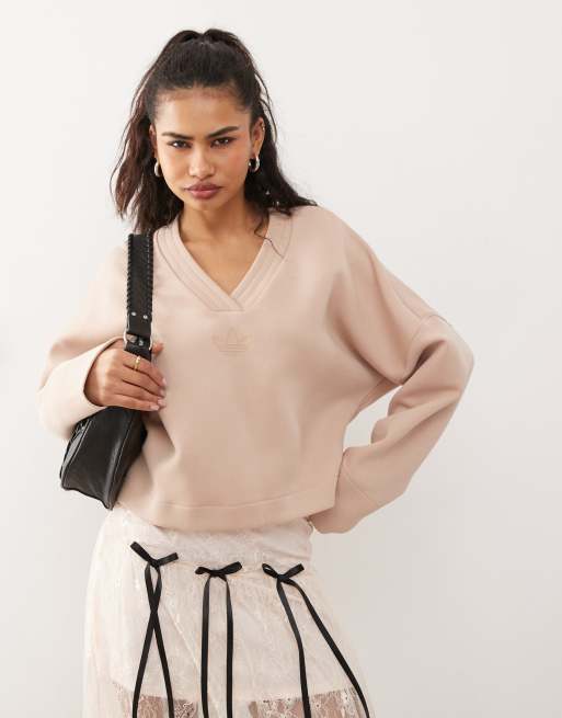 adidas Originals – Rosa sweatshirt i balettstil med v-ringning
