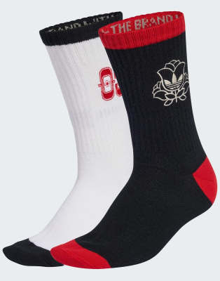 adidas Originals Roses crew socks 2 pairs in black / white