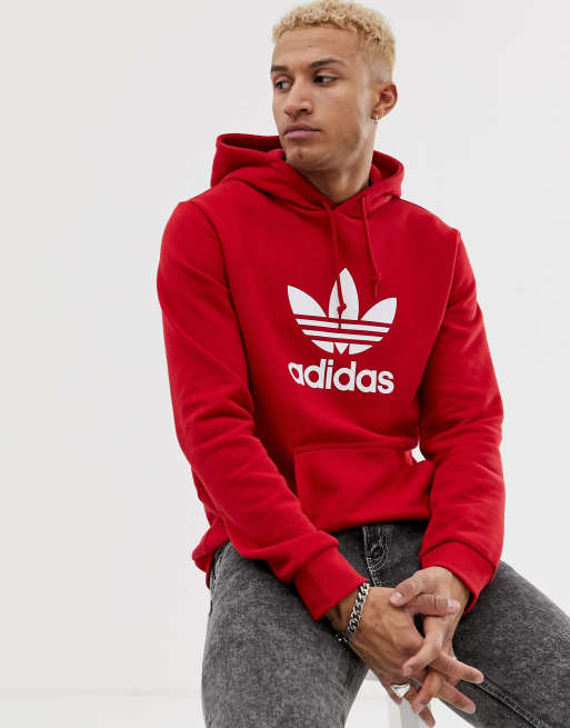 adidas Originals Roter Kapuzenpullover mit Dreiblatt Logo