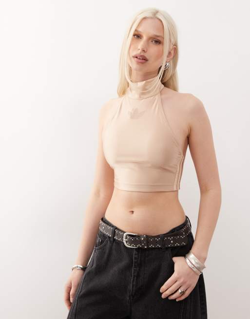 adidas Originals – Różowy top z dekoltem halter w baletowym stylu