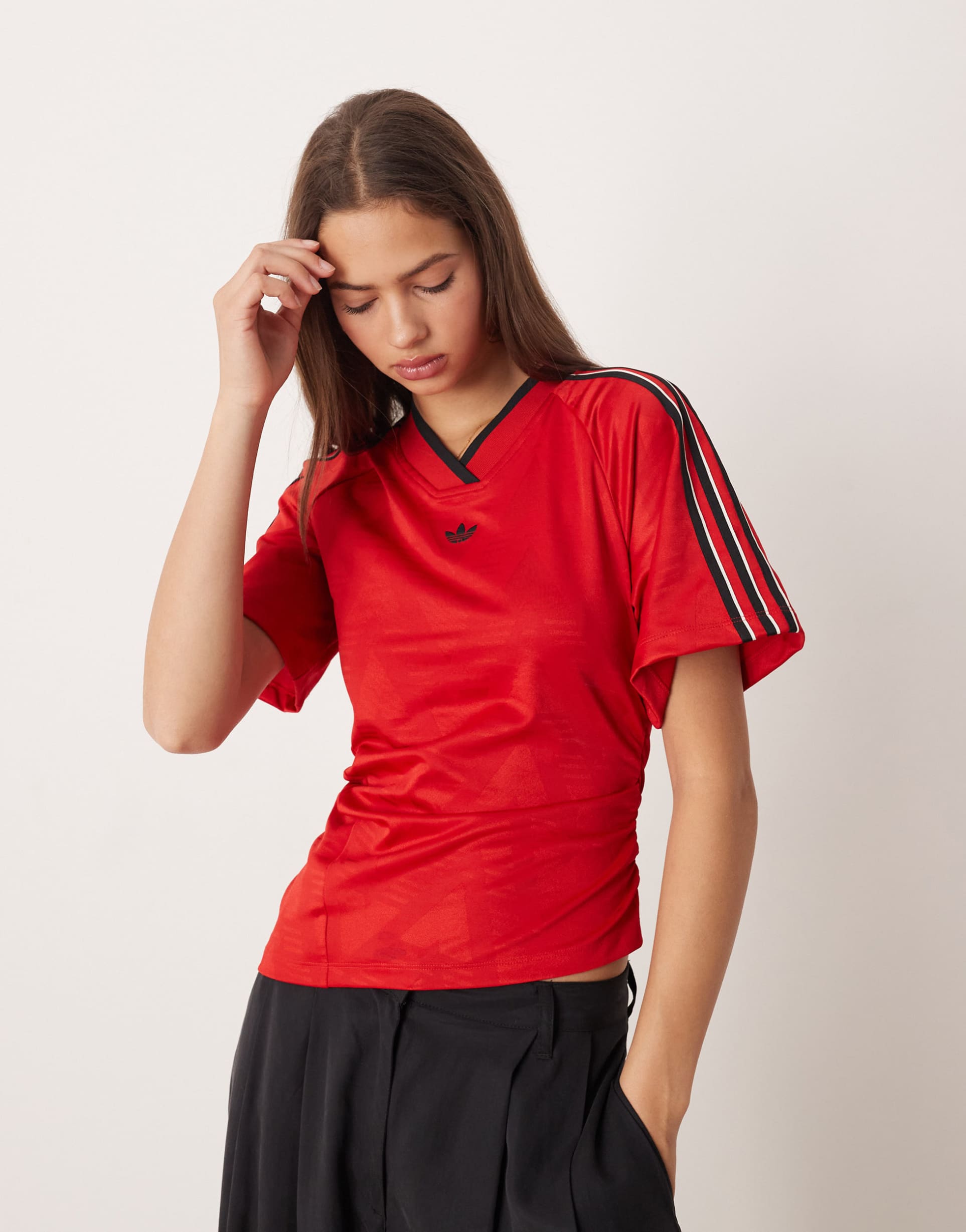 adidas originals ruched soccer jersey in red