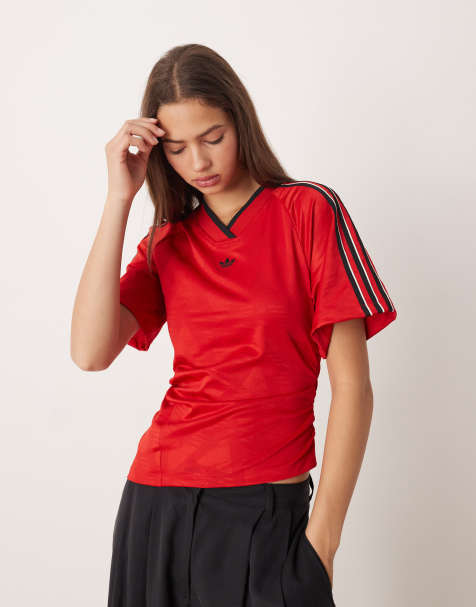 adidas Originals ruched soccer jersey in red