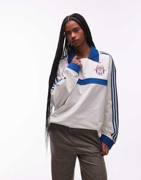 adidas Originals rugby long sleeve polo shirt in white - view 1