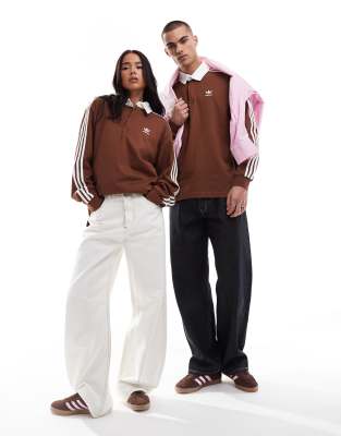 adidas Originals adidas Originals rugby polo shirt in preloved brown