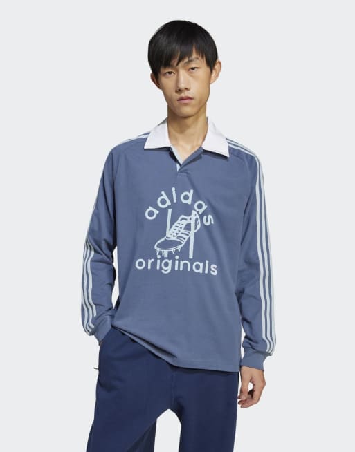 adidas Originals - Rugby poloshirt in vervaagd blauw