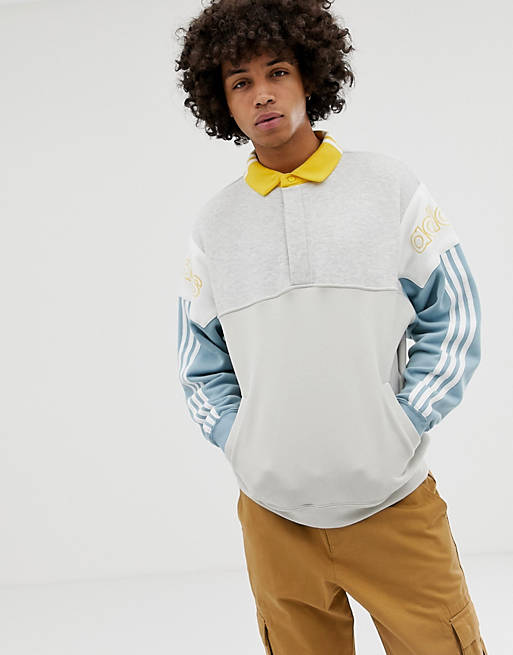 Luncheon team more and more adidas Originals Rugby Sweatshirt With Three Stripes DV3147 Grey | ASOS
