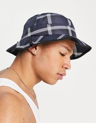 adidas Originals RYV bucket hat in navy with chequered print - ASOS Price Checker