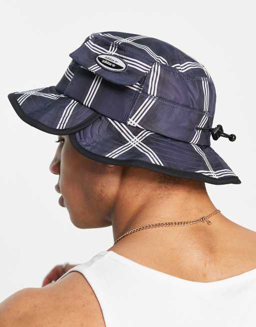 adidas Originals RYV bucket hat in navy with chequered print