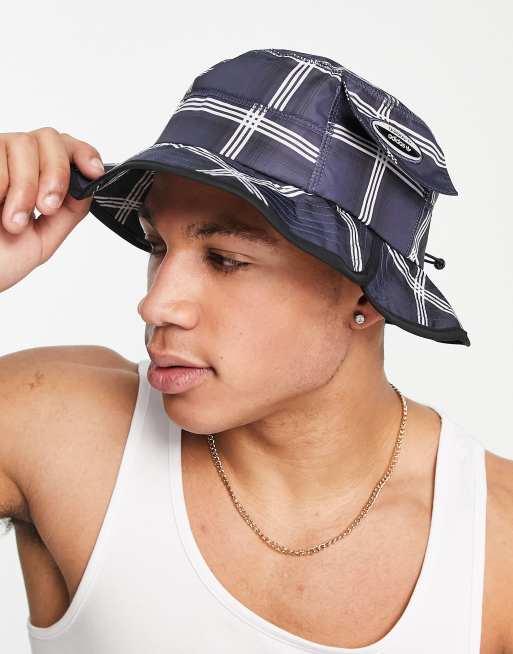 adidas Originals RYV bucket hat in navy with chequered print