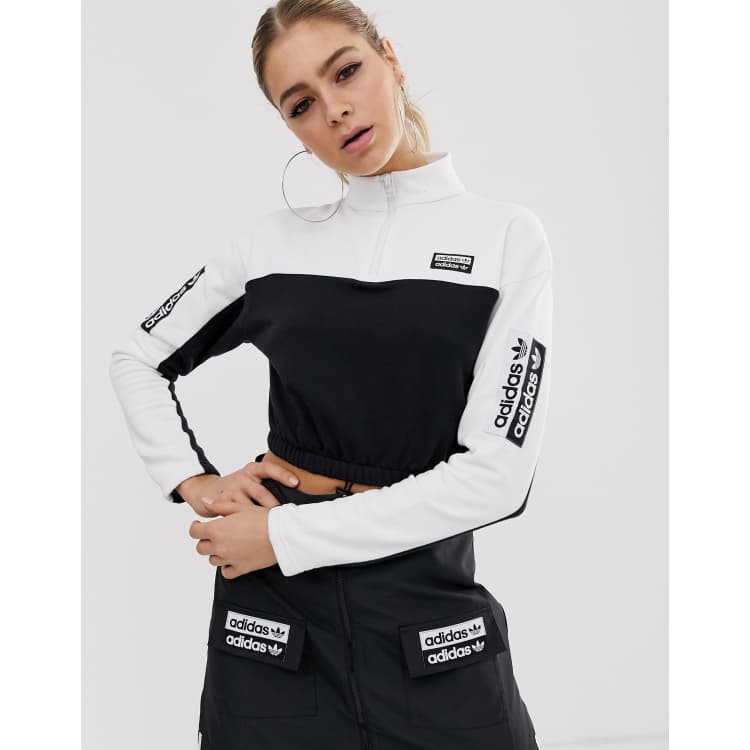 adidas Originals RYV cropped sweatshirt in black and white