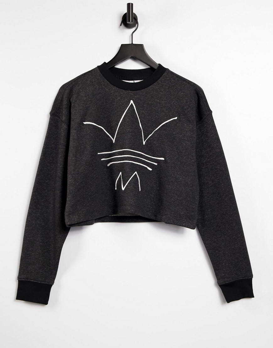 Adidas Originals RYV logo cropped sweatshirt in black melange