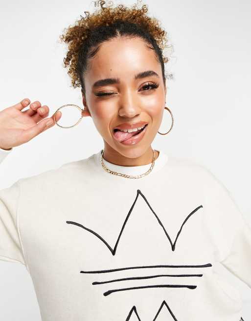 adidas Originals RYV logo cropped sweatshirt in off white melange