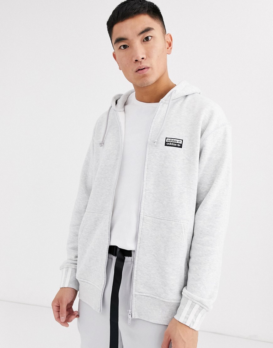 Adidas Originals RYV zip hoodie with stripe cuffs in grey