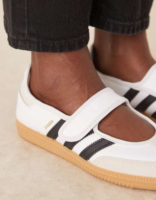 adidas Originals Samba mary jane ballet flats in white and black