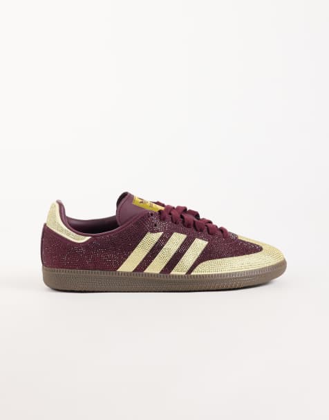 adidas Originals Samba OG rhinestone trainers in burgundy and cream - view 1
