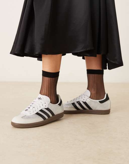 adidas Originals Samba OG rhinestone trainers in white and black