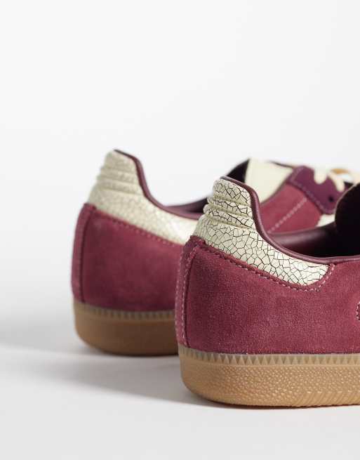 adidas Originals Samba OG Sneaker in Burgunderrot und Creme mit Craquelé-Effekt, 3 von 5