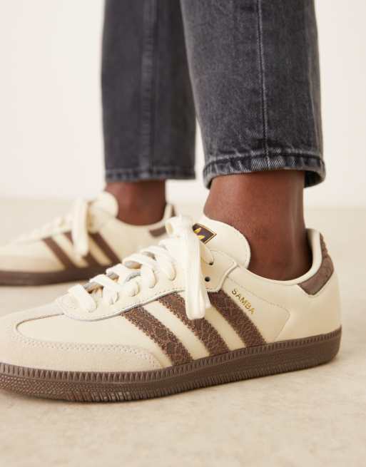 adidas Originals – Samba OG – Sneaker in Cremeweiß mit Kroko-Muster und Braun , 4 von 5