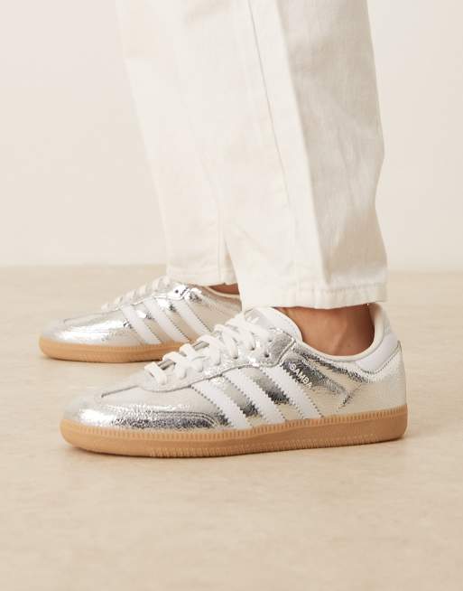 adidas gazelle silver green womens Adidas Samba OG Trainers In White Black main image 1
