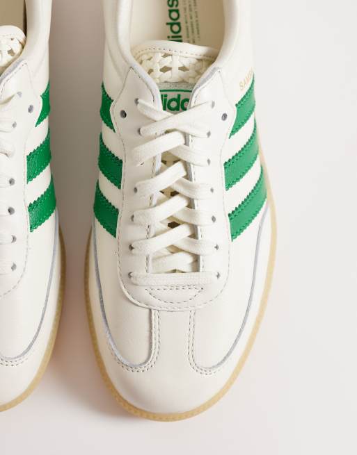 adidas Originals – Samba OG – Sneaker in Wollweiß und Grün mit gehäkelter Zunge  , 2 von 5
