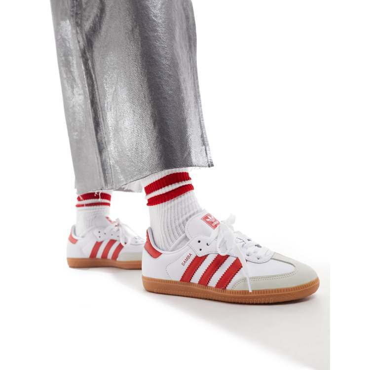 adidas Originals Samba OG sneaker with red detail in white