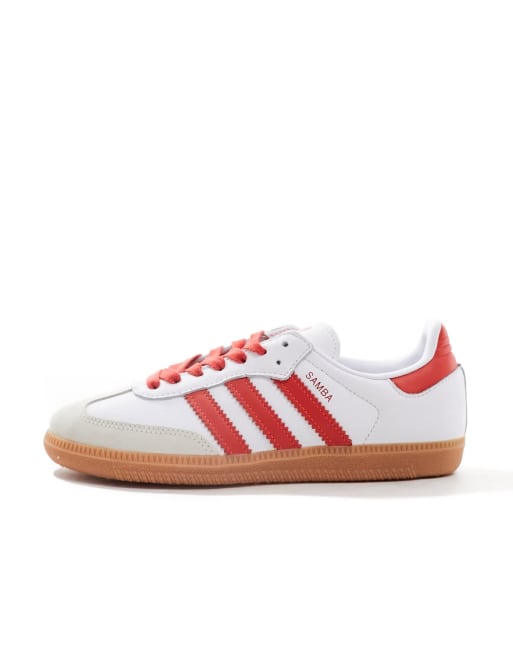 adidas Originals Samba OG sneaker with red detail in white