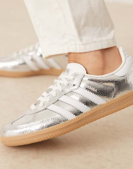 adidas gazelle silver green womens adidas Samba OG Silver Metallic Cracked Leather Women's  Lilac Blonde