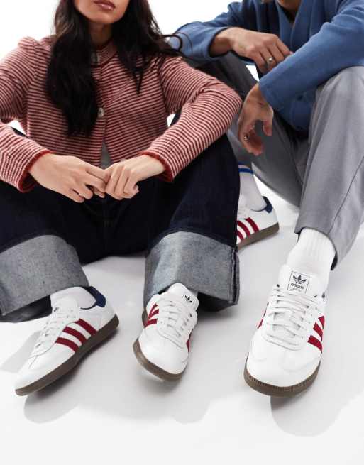 adidas Originals Samba OG sneakers in white and red with navy tab detail