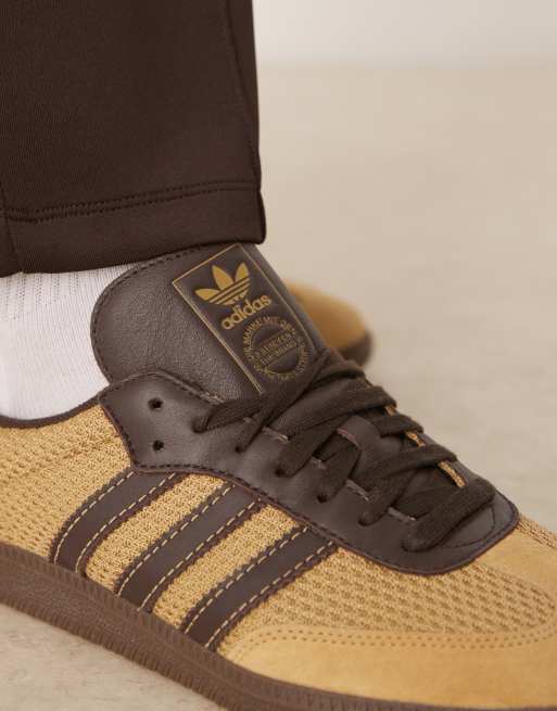 adidas Originals Samba OG sneakers with crochet detailing in yellow and brown 