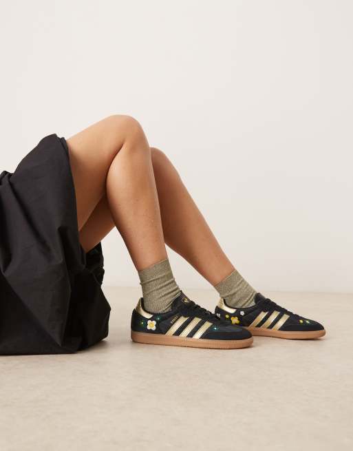 adidas Originals Samba OG sneakers with flower detailing in black and gold