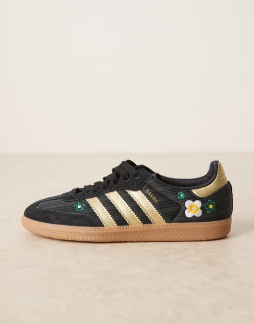 adidas Originals Samba OG sneakers with flower detailing in black and gold