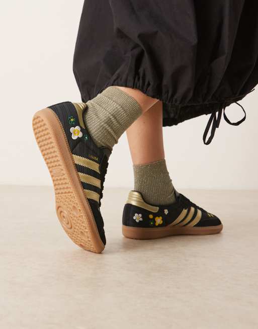 adidas Originals Samba OG sneakers with flower detailing in black