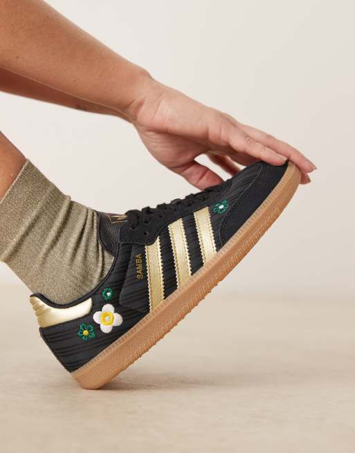 adidas Originals Samba OG sneakers with flower detailing in black and gold