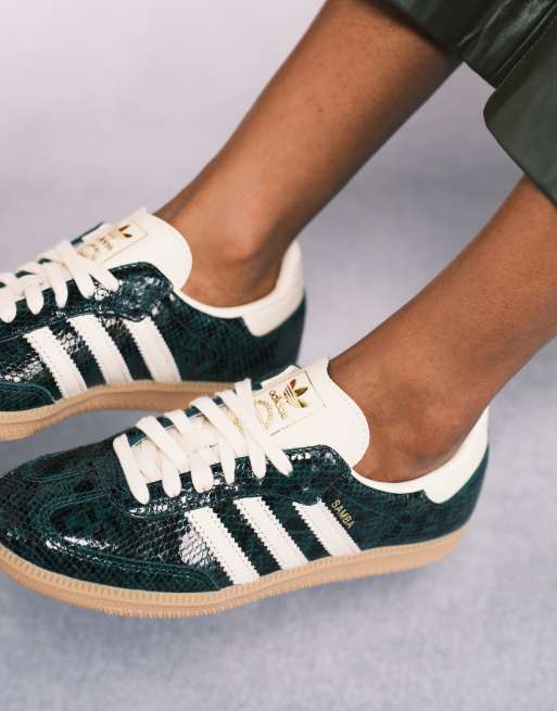 adidas Originals Samba OG trainers in dark green and cream snake