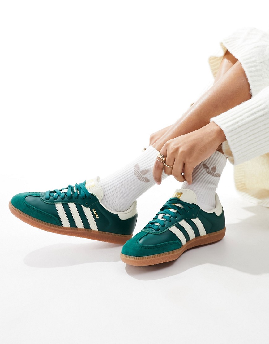 adidas Originals Samba OG trainers in forest green and beige-White