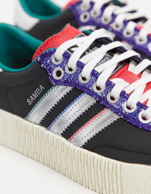 adidas Originals Samba Rose sequin sneakers in black and silver