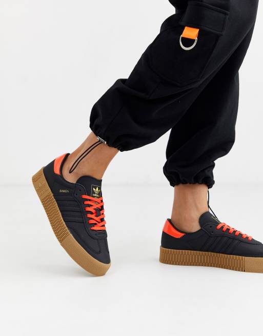 Adidas originals samba rose sneakers clearance in black with gum sole