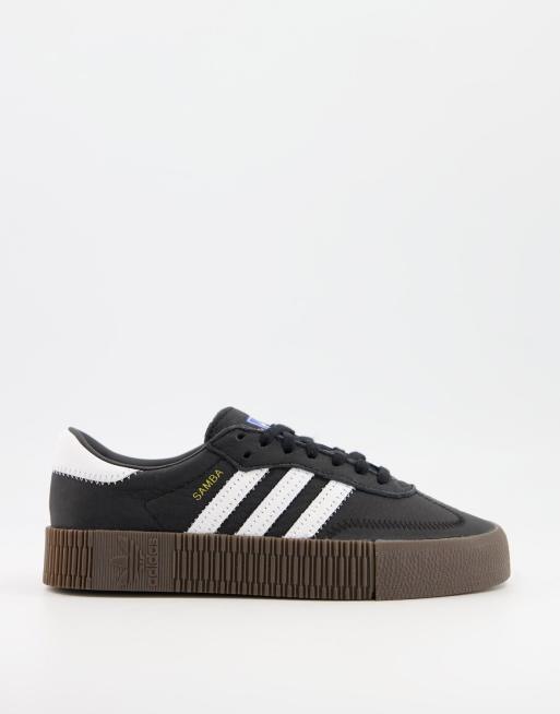 Adidas originals samba rose sneakers shop in black with gum sole