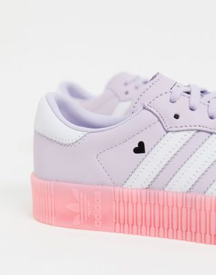 adidas originals samba rose trainers with heart detail in lilac and pink