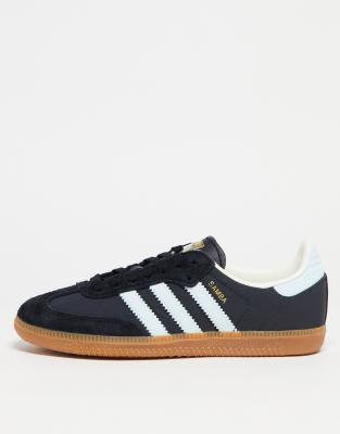 adidas Originals - Samba - Sneaker in Anthrazit mit hellblauen Streifen-Schwarz