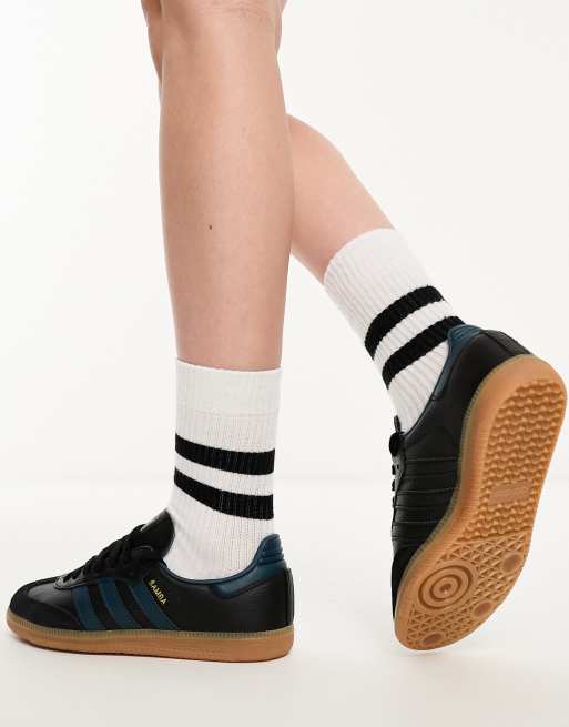 adidas Originals Samba sneakers in black and blue with gum sole