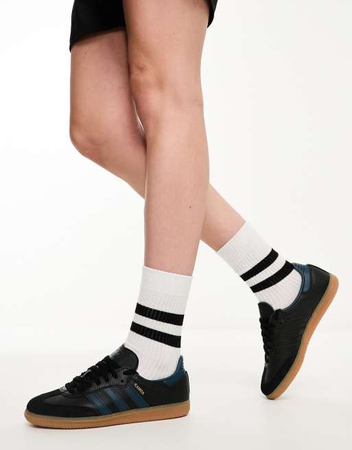 adidas Originals Samba sneakers in black and blue with gum sole ASOS